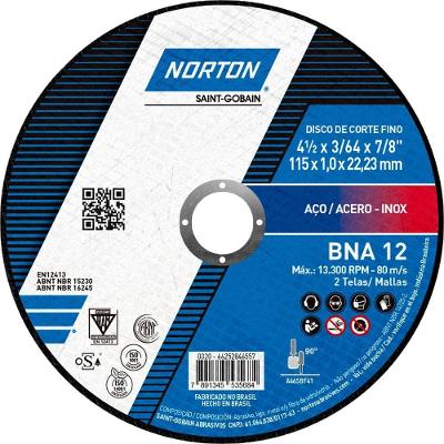 Disco de Corte Norton BNA12 para Aço Inox Corte Fino Grão g 46 115MM