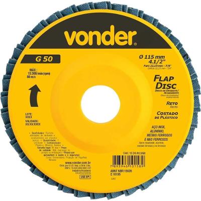 Disco Abrasivo Flap-Disc Reto 1224412050 Desbaste e Acabamento Óxido de Zircônio Inox Vonder