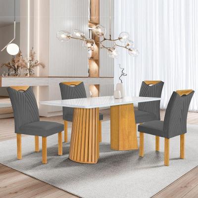 Conjunto Sala de Jantar Stella 4 Lugares Tampo Vidro com Cadeiras Veludo Grafite 120CM Cel Móveis