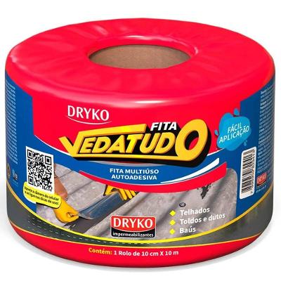 Manta e Fita Asfáltica Vedatudo Autoadesiva Resistente Prata Dryko 10CM X 10M