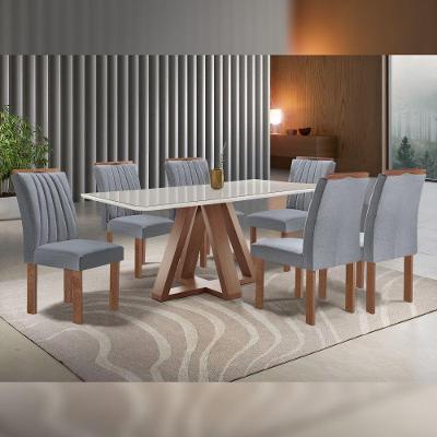 Conjunto Sala de Jantar Kyra 6 Lugares Tampo em Vidro Suede Grafite 170CM Cel Móveis