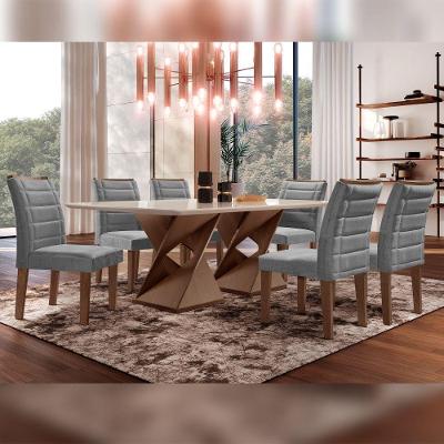 Conjunto Sala De Jantar Genova Tampo Vidro Com 6 Cadeiras Chocolate/off White/veludo Grafite