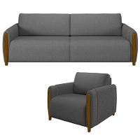 Kit Sofá 3 Lugares 223Cm Com Poltrona Flora M03 Chumbo - 1