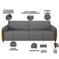 Kit Sofá 3 Lugares 223Cm Com Poltrona Flora M03 Chumbo - 9
