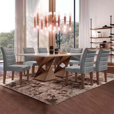 Conjunto Sala De Jantar Genova Tampo Vidro Com 6 Cadeiras Chocolate/off White/veludo Cinza