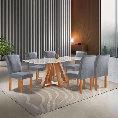 Conjunto de Jantar Kyra 6 Lugares Tampo em Vidro Off White e Grafite 170CM Cel Móveis