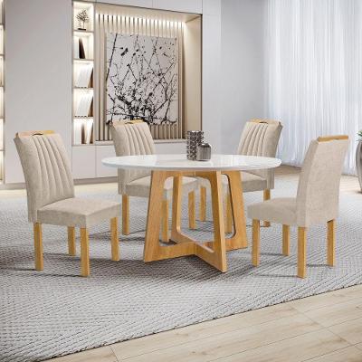 Conjunto de Jantar Arizona 4 Lugares Tampo Vidro Bege 120CM Cel Móveis
