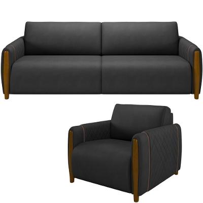 Kit Sofá 3 Lugares 223 Com Poltrona Flora M03 Preto