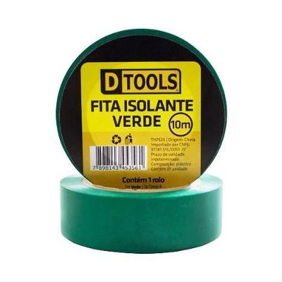 Fita Isolante 10 Metros Verde Dtools com Fácil Aplicação 10M