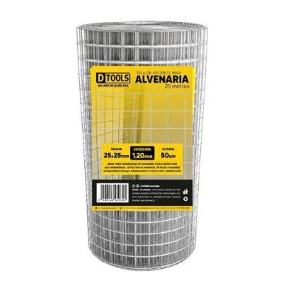 Tela de Reforço para Alvenaria Fio 1,20mm Malha 25X25mm Alta Resistência Inox Dtools 2500CM