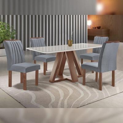 Mesa Kyra 4 Cadeiras Arizona Tampo Smart Plus Vidro Chocolate/off White/veludo Grafite