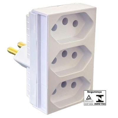Pino Fêmea Pino Adaptador Três Saídas Monobloco 2P+T 20A 250V 3 Saídas Branco Ilumi