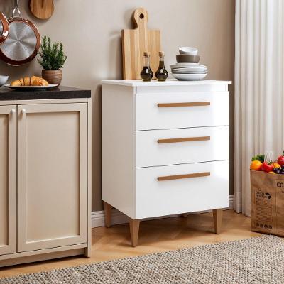 Balcão Milão 0 Portas 3 Gavetas MDP 58CM Branco com Puxadores MDF Kaiki Móveis