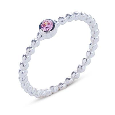 Anel Prata Rosa Aro Bolinhas com Zircônia Rosa Tamanho 16