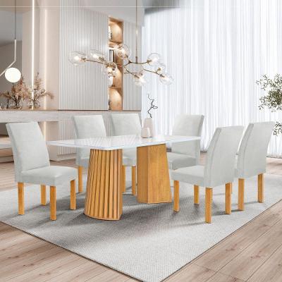 Conjunto Sala de Jantar Stella 6 Lugares Tampo em Vidro com Cadeiras em Veludo 170CM Cel Móveis