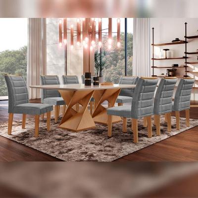Conjunto Sala de Jantar Genova 8 Lugares Tampo em Vidro Grafite 200CM Cel Móveis