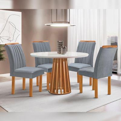 Conjunto Sala de Jantar Kansas 4 Lugares Tampo Vidro Cadeiras Suede Grafite 100CM Cel Móveis