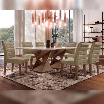 Conjunto Sala De Jantar Genova Tampo Vidro Com 6 Cadeiras Chocolate/off W/veludo Bege Escuro