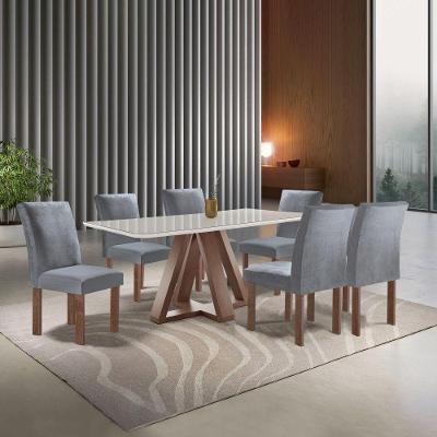 Conjunto de Jantar Kyra 6 Lugares Tampo Vidro Suede Grafite 170CM Cel Móveis