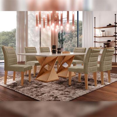 Conjunto Sala de Jantar Genova 6 Lugares Tampo em Vidro Bege 170CM Cel Móveis