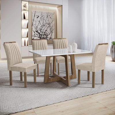 Conjunto de Jantar Arizona 4 Lugares Tampo em Vidro com Cadeiras em Veludo Bege Cel Móveis