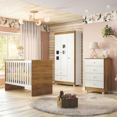 Quarto Bebê Life com Guarda Roupa e Cômoda e Berço 4 Gavetas MDF Branco Tigus Móveis