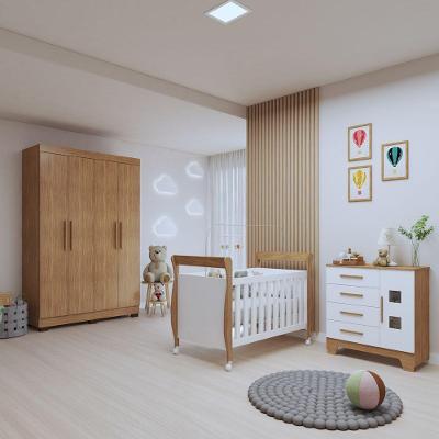 Quarto de Bebê Manu com Berço e Guarda Roupa e Cômoda 3 Gavetas 2 Portas MDF Branco Tigus Móveis