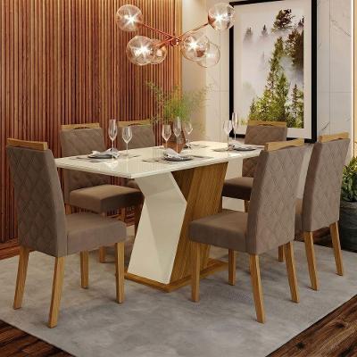 Conjunto Sala de Jantar Layla Select 6 Lugares Tampo MDF com Vidro Suede 160CM Casa 812