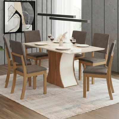Conjunto Sala de Jantar Layla Trend 6 Lugares Tampo em MDF com Vidro Amêndoa 160CM Casa 812