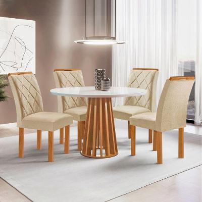 Conjunto Sala de Jantar Kansas 4 Lugares Tampo Vidro com Cadeiras Suede Bege 100CM Cel Móveis