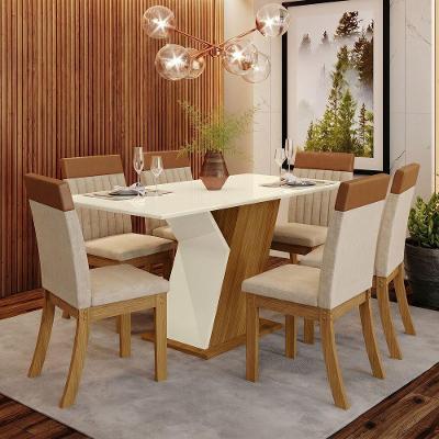 Conjunto Sala de Jantar Layla Essence 6 Lugares Tampo MDF Cadeiras Estofadas Caramelo 160CM Casa 812