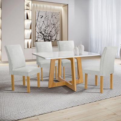 Conjunto Sala de Jantar Arizona 4 Lugares Tampo em Vidro Cinza 120CM Cel Móveis