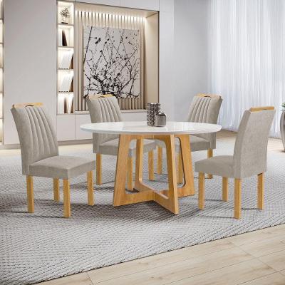 Conjunto de Jantar Arizona 4 Lugares Tampo em Vidro com Cadeiras em Veludo Bege Cel Móveis