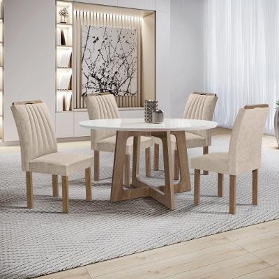 Conjunto de Jantar Arizona 4 Lugares Tampo em Vidro com Cadeiras em Veludo Bege Cel Móveis
