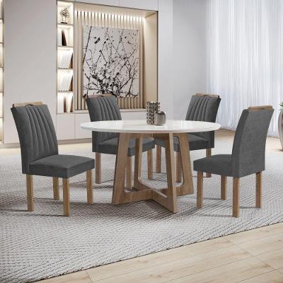 Conjunto de Jantar Arizona 4 Lugares Tampo em Vidro com Cadeiras Veludo Grafite Cel Móveis