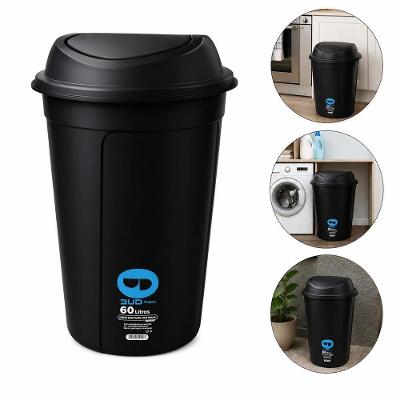 Cesto Multiuso com Tampa Basculante 60L Plástico Abertura Ampla Preto