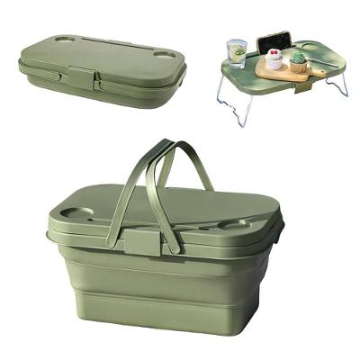 Cesta de Piquenique Dobrável com Tampa Que Vira Mesa em PP + TPR Transparente 47CM
