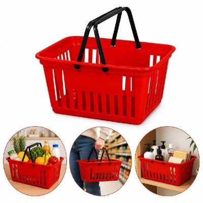 Cesta de Compras Plástico Resistente Alça Ergonômica Multiuso Mercado Feira Vermelho 13L