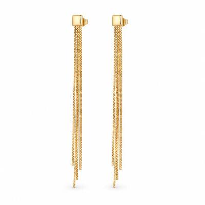 Brincos VD 56 em Prata 925 com 4 Fios Cintilantes 7.0CM Dourado