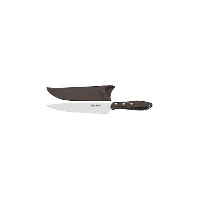 Faca Tramontina Carne 8 Aço Inox Cabo Polywood Castanho com Bainha de Couro para Corte Marrom