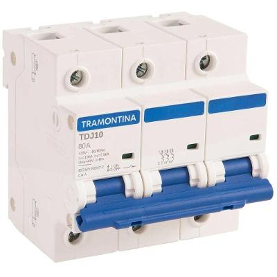 Disjuntor Tripolar TDJ10 80A 10KA Curva C com Indicador de Status Tramontina