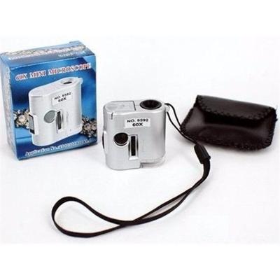 Microscópio de Bolso Mini Microscopio Lupa 60x com LED e UV Prata com Estojo