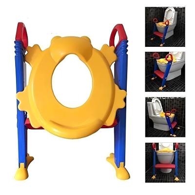 Assento Infantil com Escada para Vaso Sanitário Troninho Sapinho Ajustável com Almofadas e Defletor