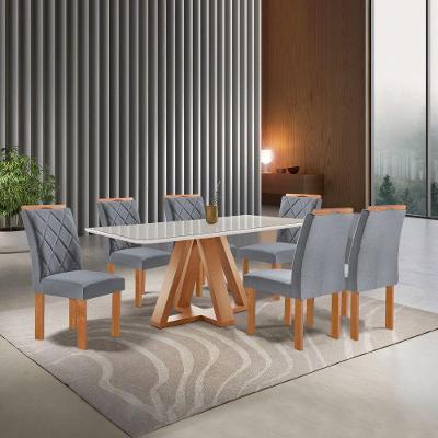 Mesa Kyra 6 Cadeiras Arthus Tampo Smart Plus Vidro Cinamomo/off White/veludo Grafite
