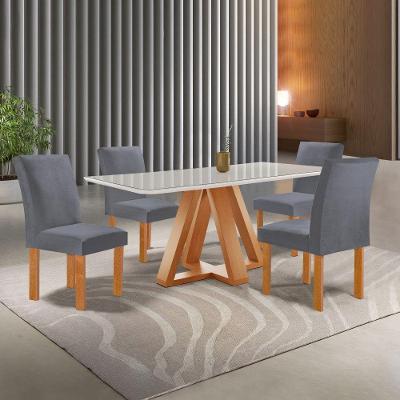 Mesa Kyra 4 Cadeiras Canela Tampo Smart Plus Vidro Cinamomo/off White/veludo Grafite