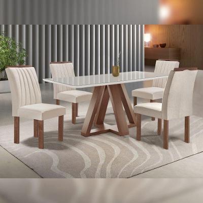 Mesa Kyra 4 Cadeiras Arizona Tampo Smart Plus Vidro Chocolate/off White/veludo Bege