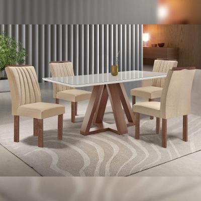 Mesa Kyra 4 Cadeiras Arizona Tampo Smart Plus Vidro Chocolate/off White/linho Bege
