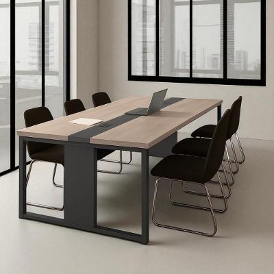Mesa de Reunião Retangular Moderno MDP 240CM Nogueira e Preto Casah