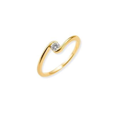 Anel Solitário CADAO1094VD39 em Prata 925 com Banho de Ouro 18k Zircônia Branca Dourado Unissex