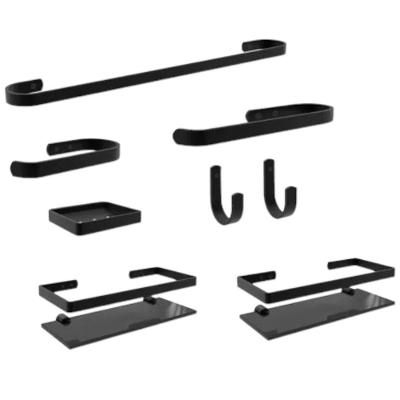 Kit Banheiro 8 Peças Acabamento Fosco Preto Mais de Casa com Vidro 8mm e Alumínio Maciço